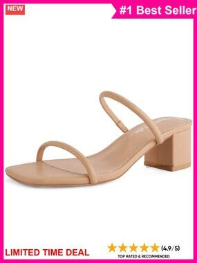 Strappy Heels Square Open Toe Two Strap Low Block Heel Slip On Sandals